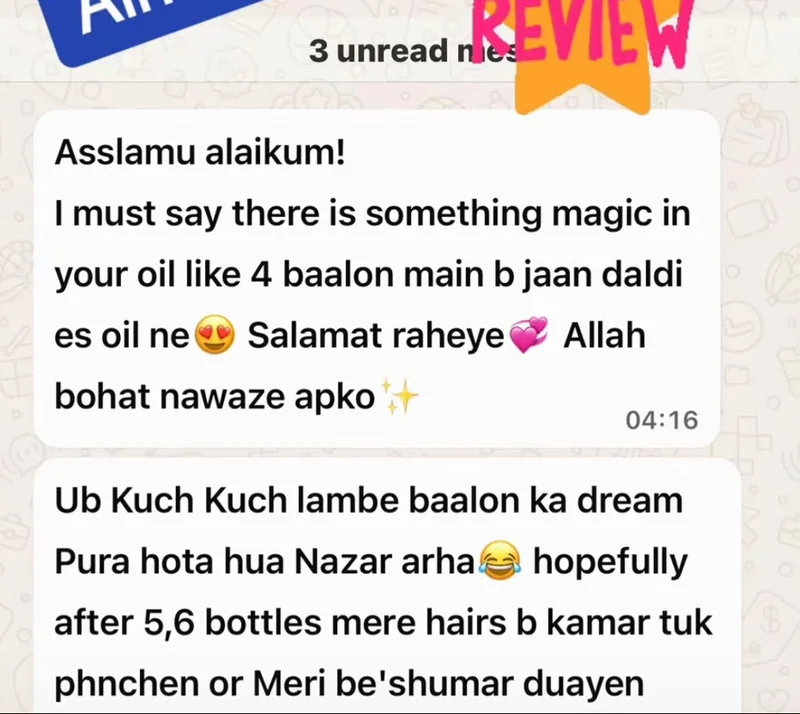 Real WhatsApp review for NB Herbals herbal hair oil โ customer saw visible results