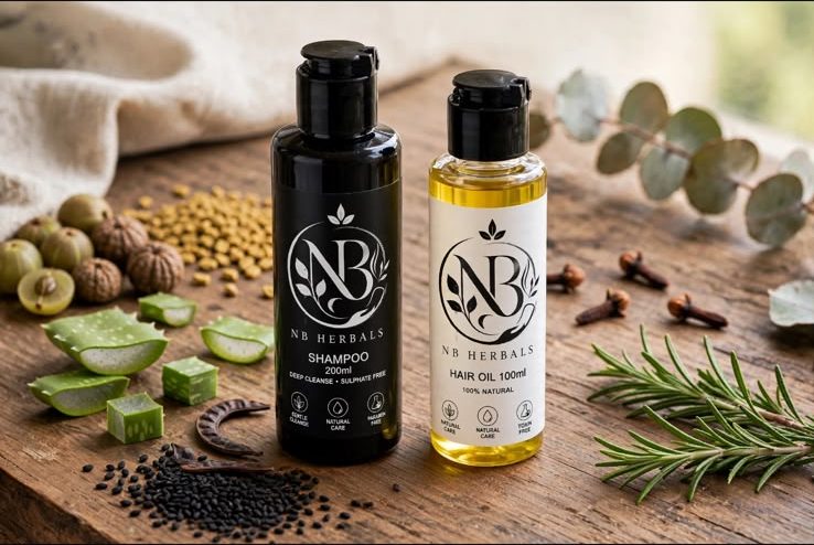 NB Herbals herbal hair oil and sulphate-free shampoo duo